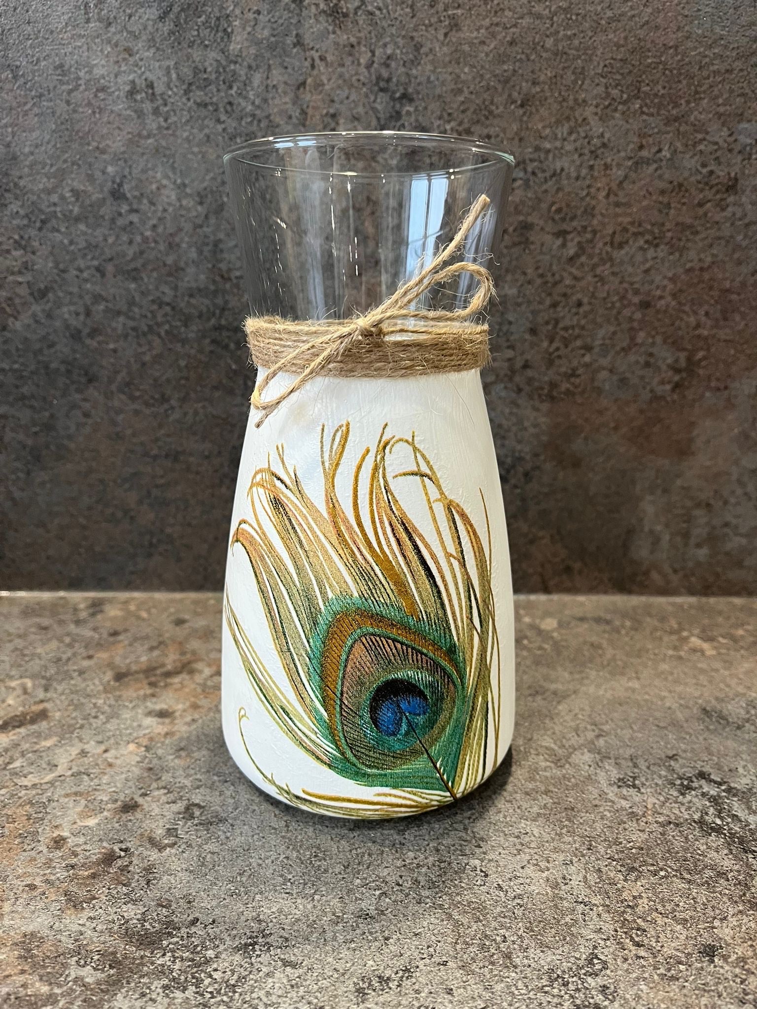 Peacock Feather Decoupage Vase