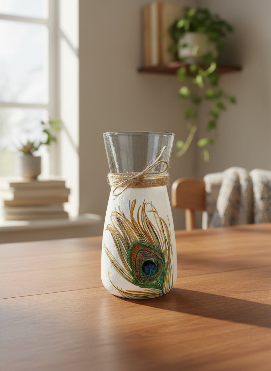 Peacock Feather Decoupage Vase
