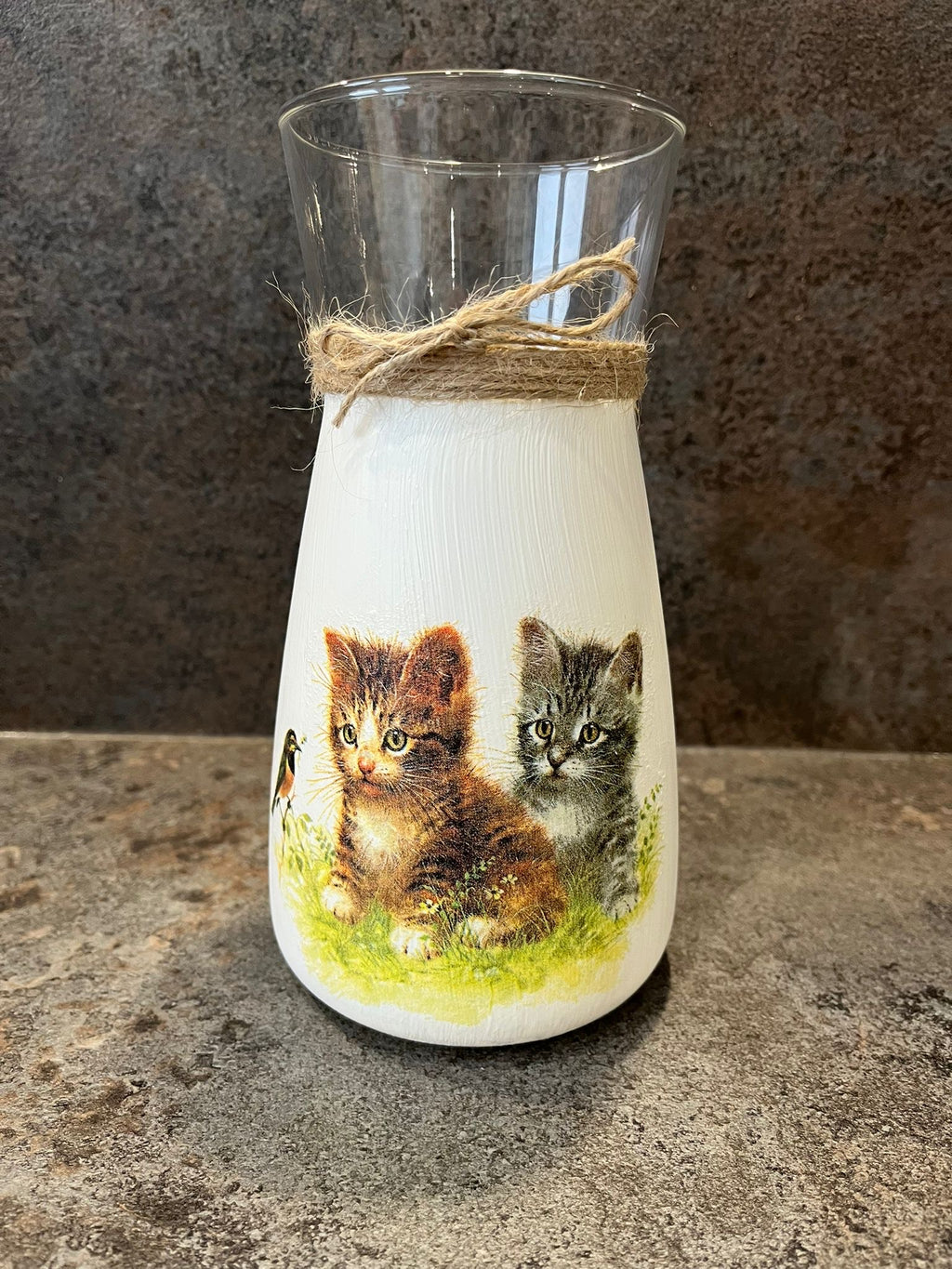 Two Kittens Decoupage Vase