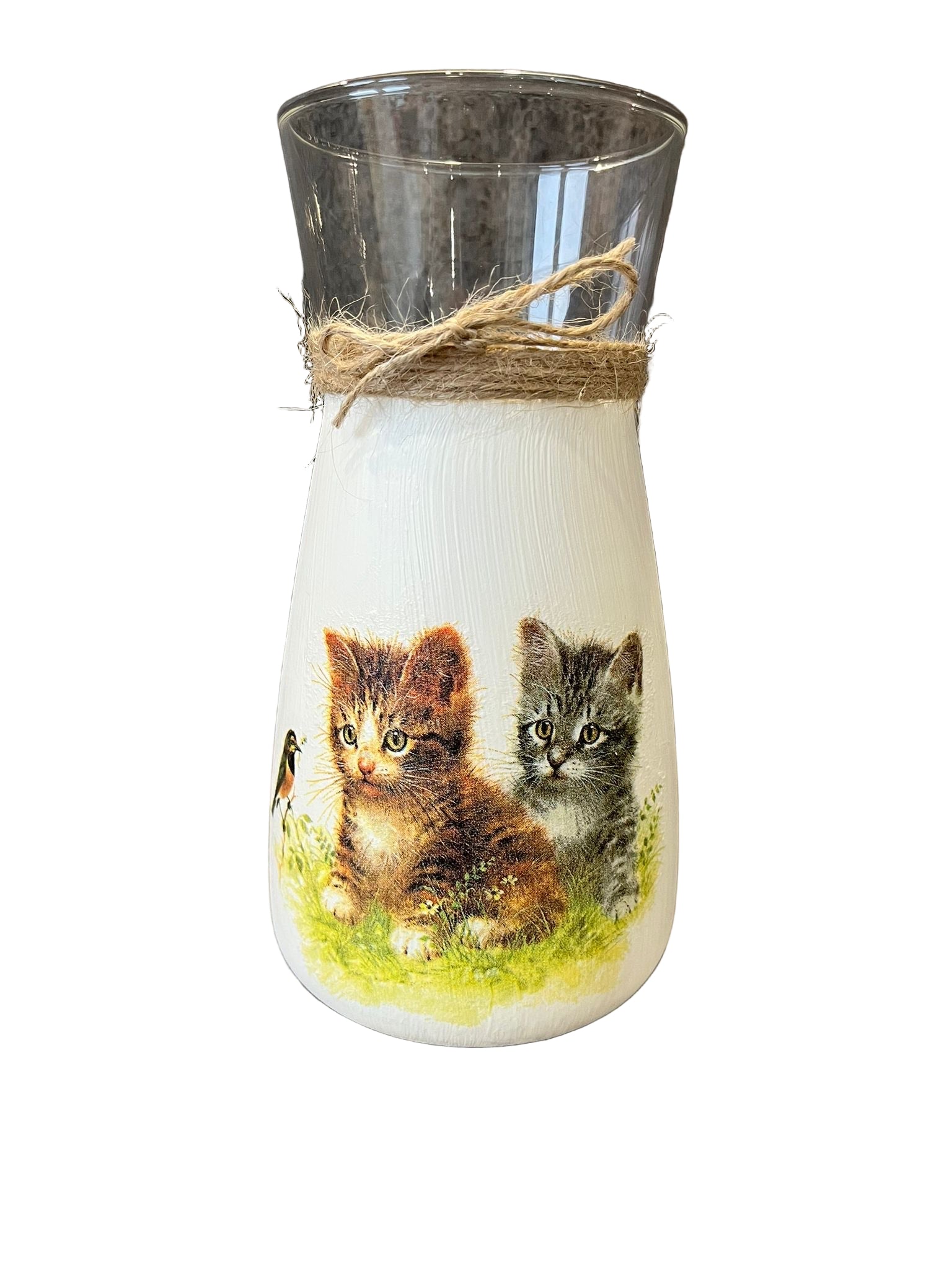 Two Kittens Decoupage Vase