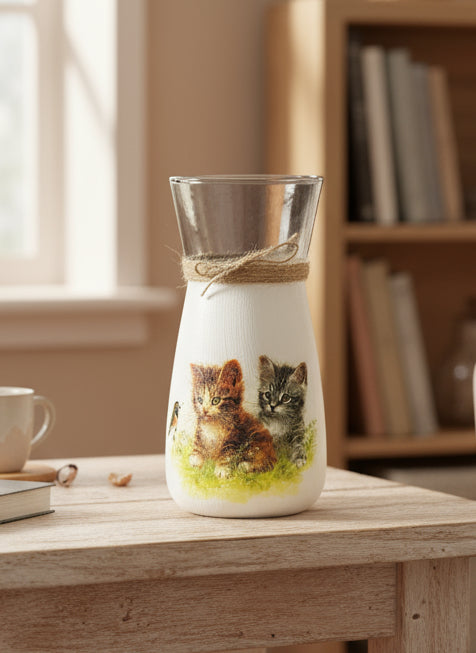 Two Kittens Decoupage Vase
