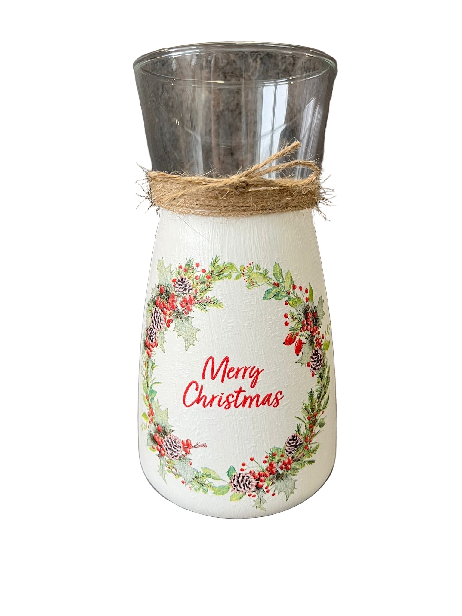 Merry Christmas Wreath Decoupage Vase