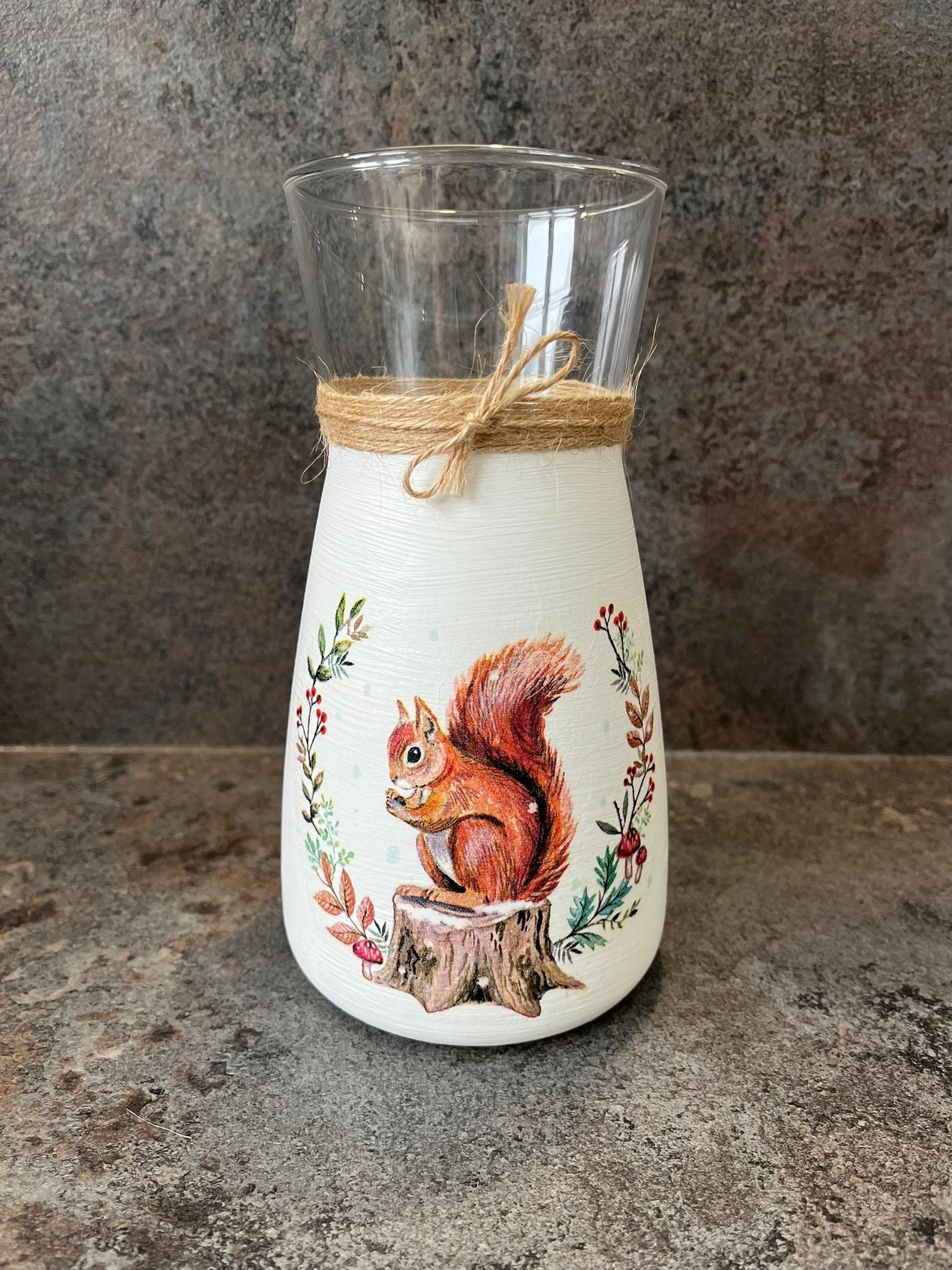Squirrel Decoupage Vase