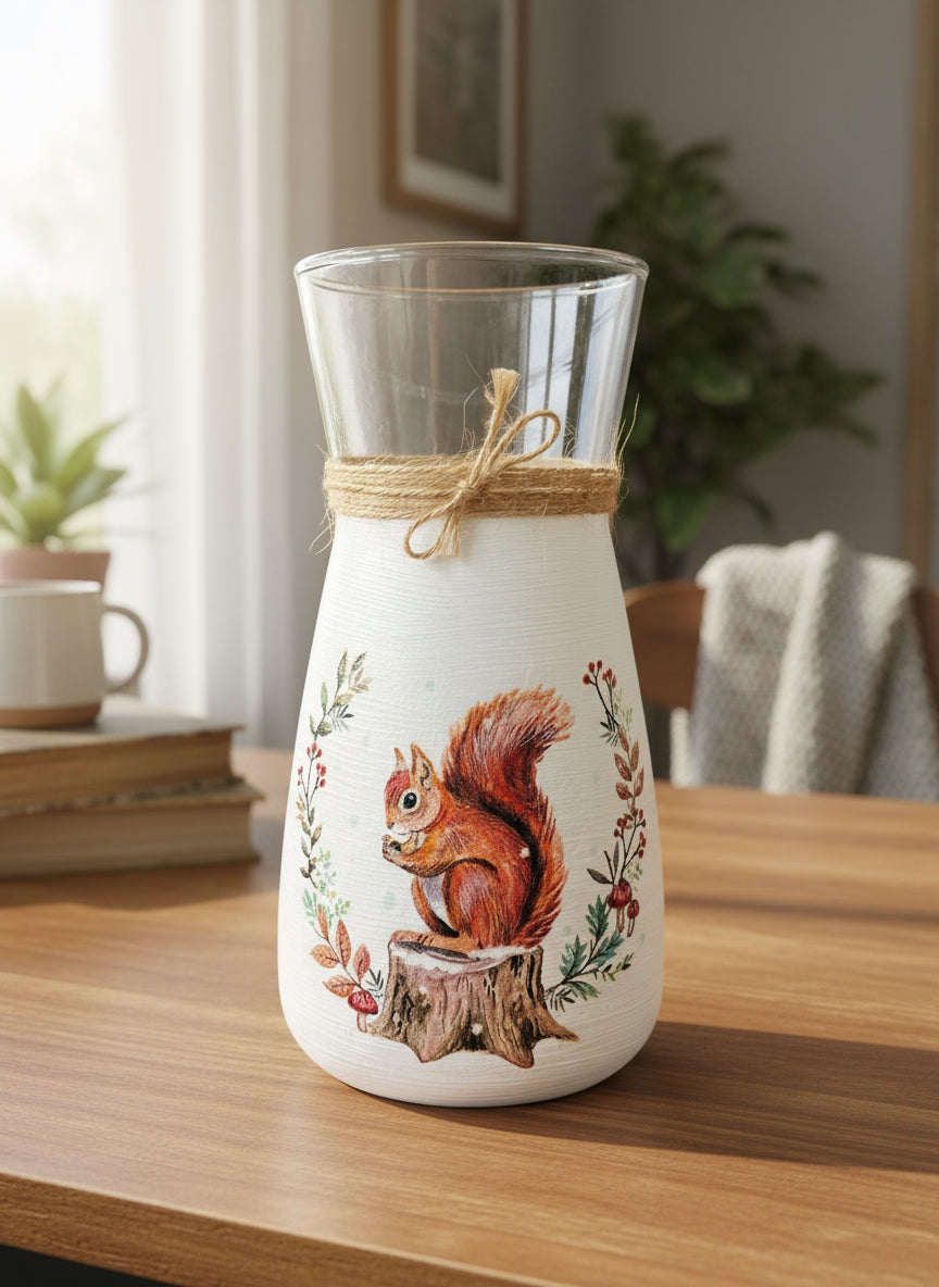 Squirrel Decoupage Vase