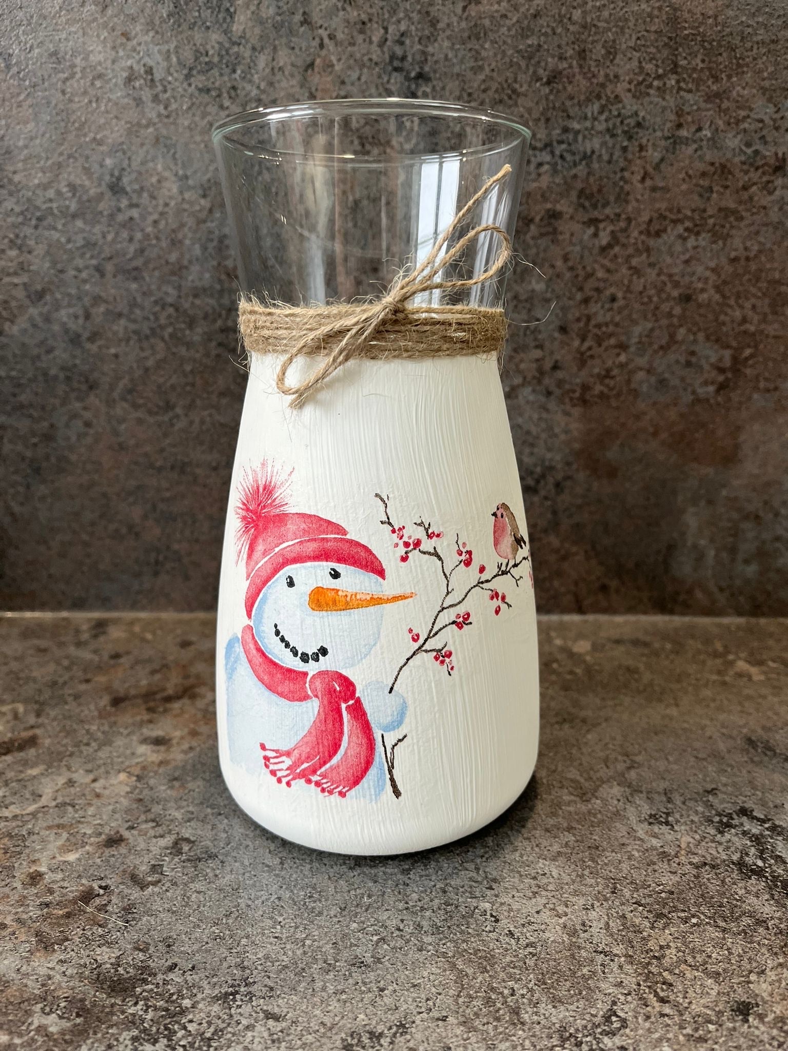 Snowman Decoupage Vase
