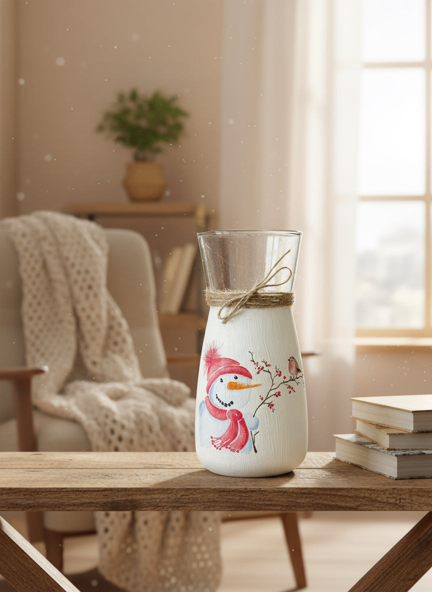 Snowman Decoupage Vase