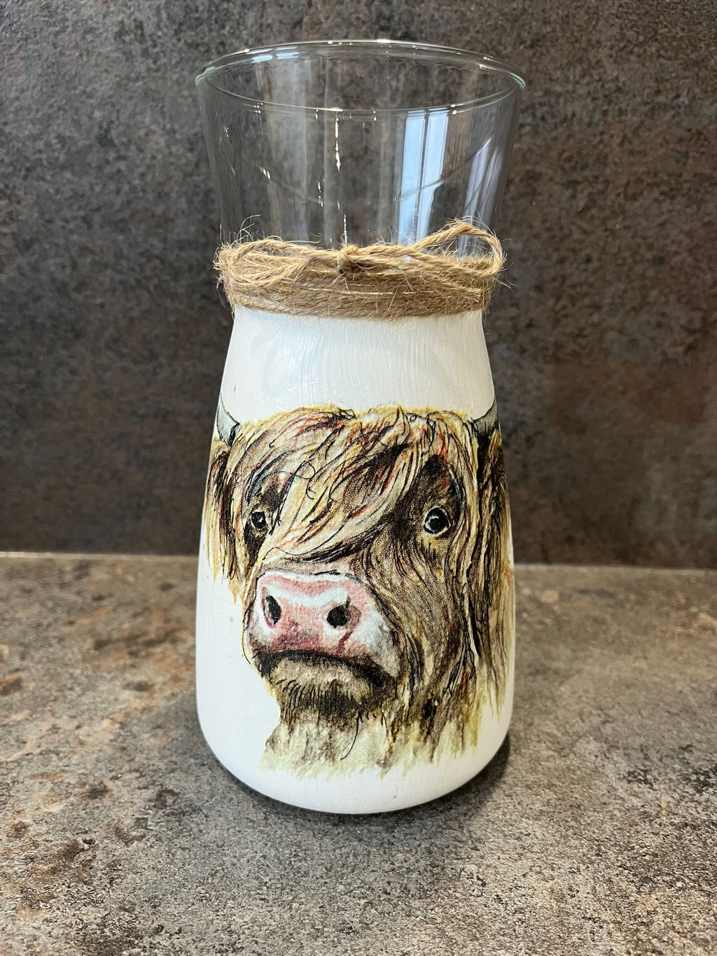 Highland Cow Face Decoupage Vase