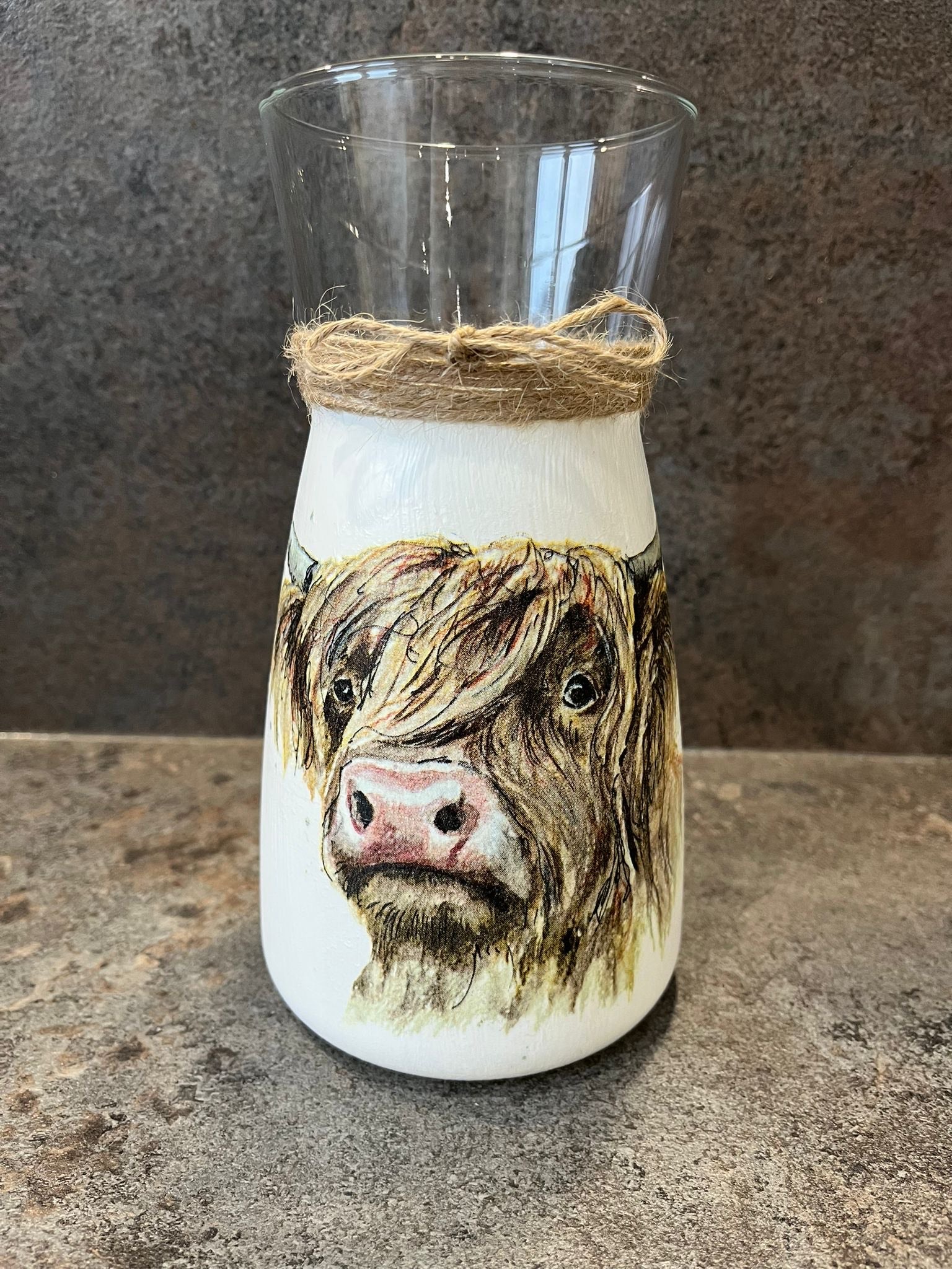 Highland Cow Face Decoupage Vase