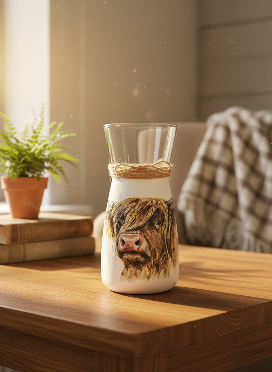 Highland Cow Face Decoupage Vase