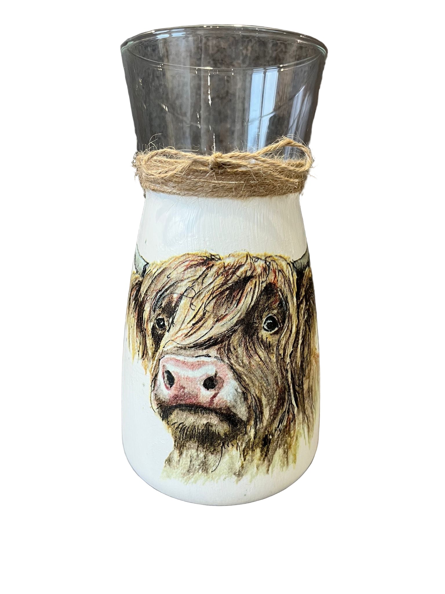 Highland Cow Face Decoupage Vase