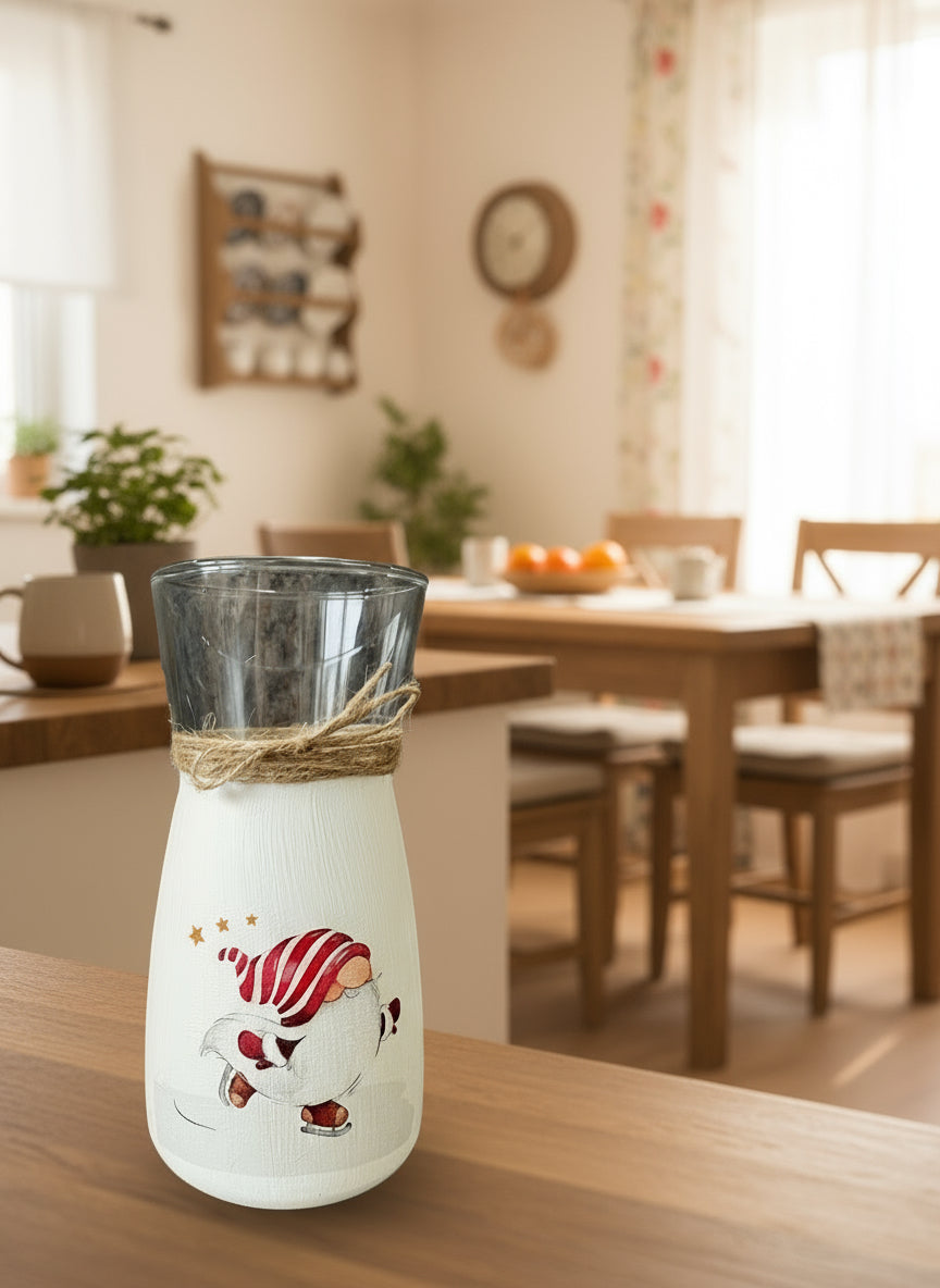 Christmas Gonk Decoupage Vase