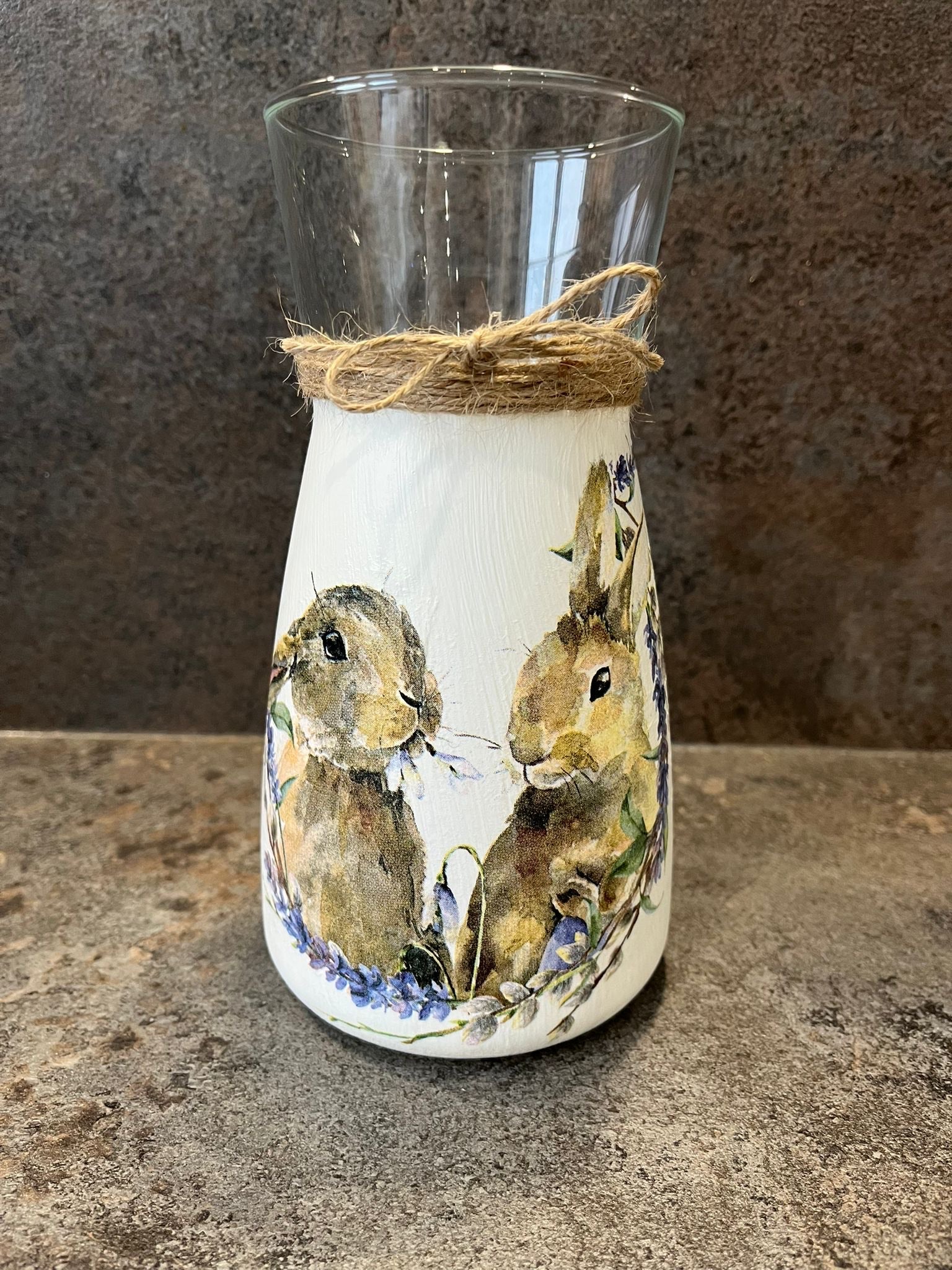Two Rabbits Decoupage Vase