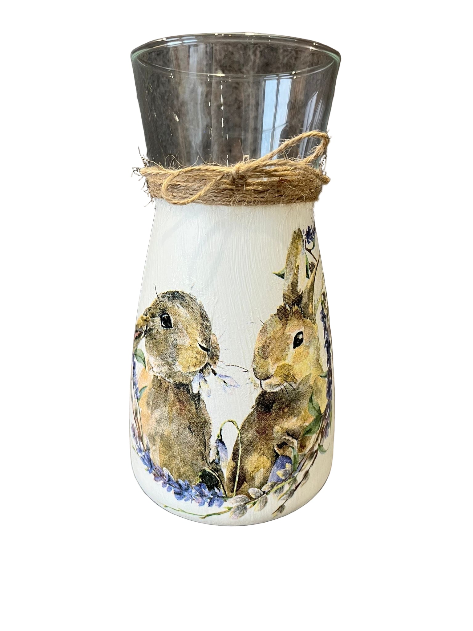 Two Rabbits Decoupage Vase