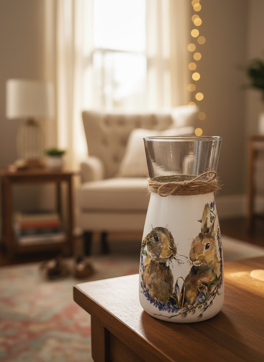 Two Rabbits Decoupage Vase