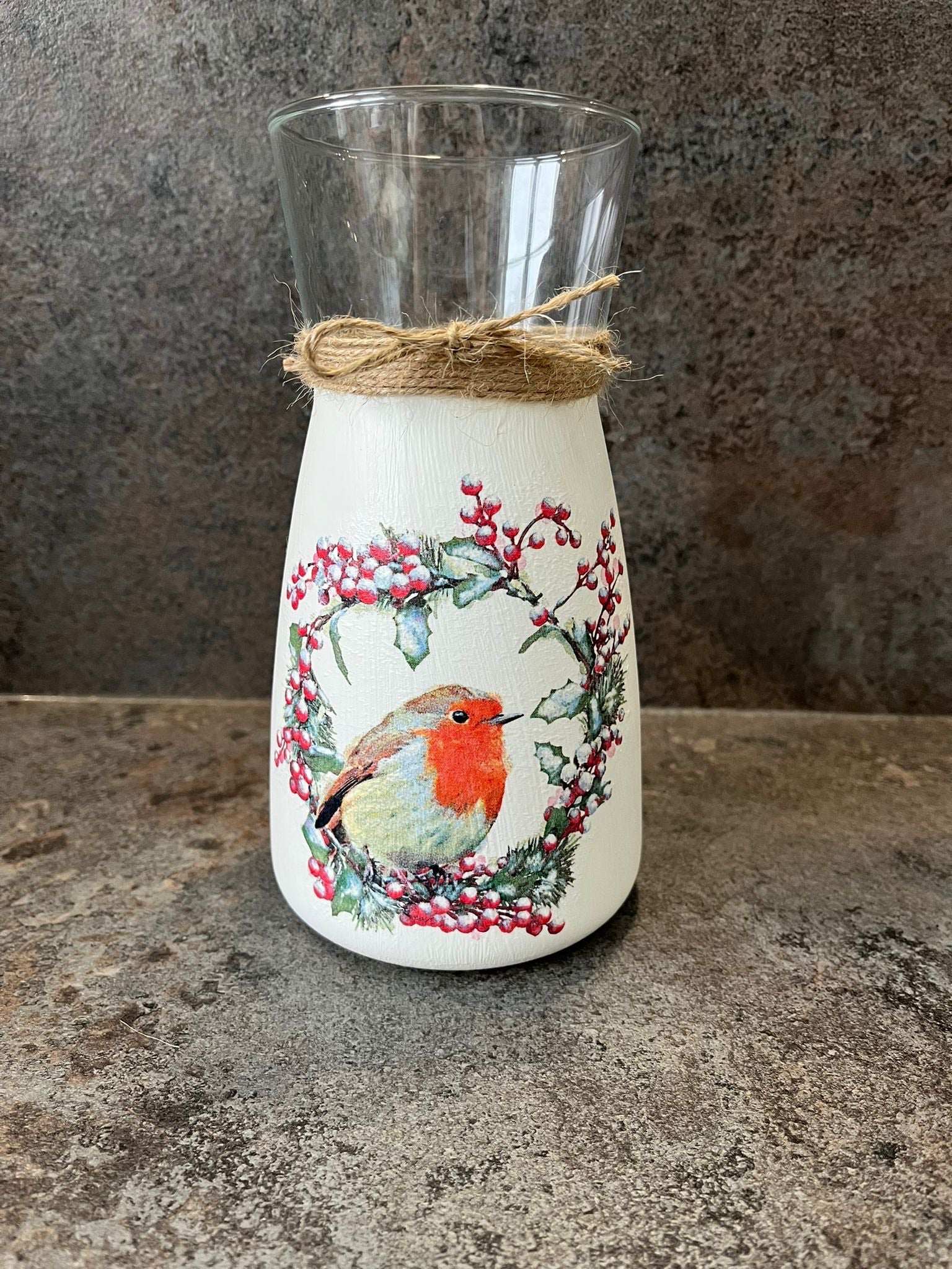 Robin Wreath Decoupage Vase