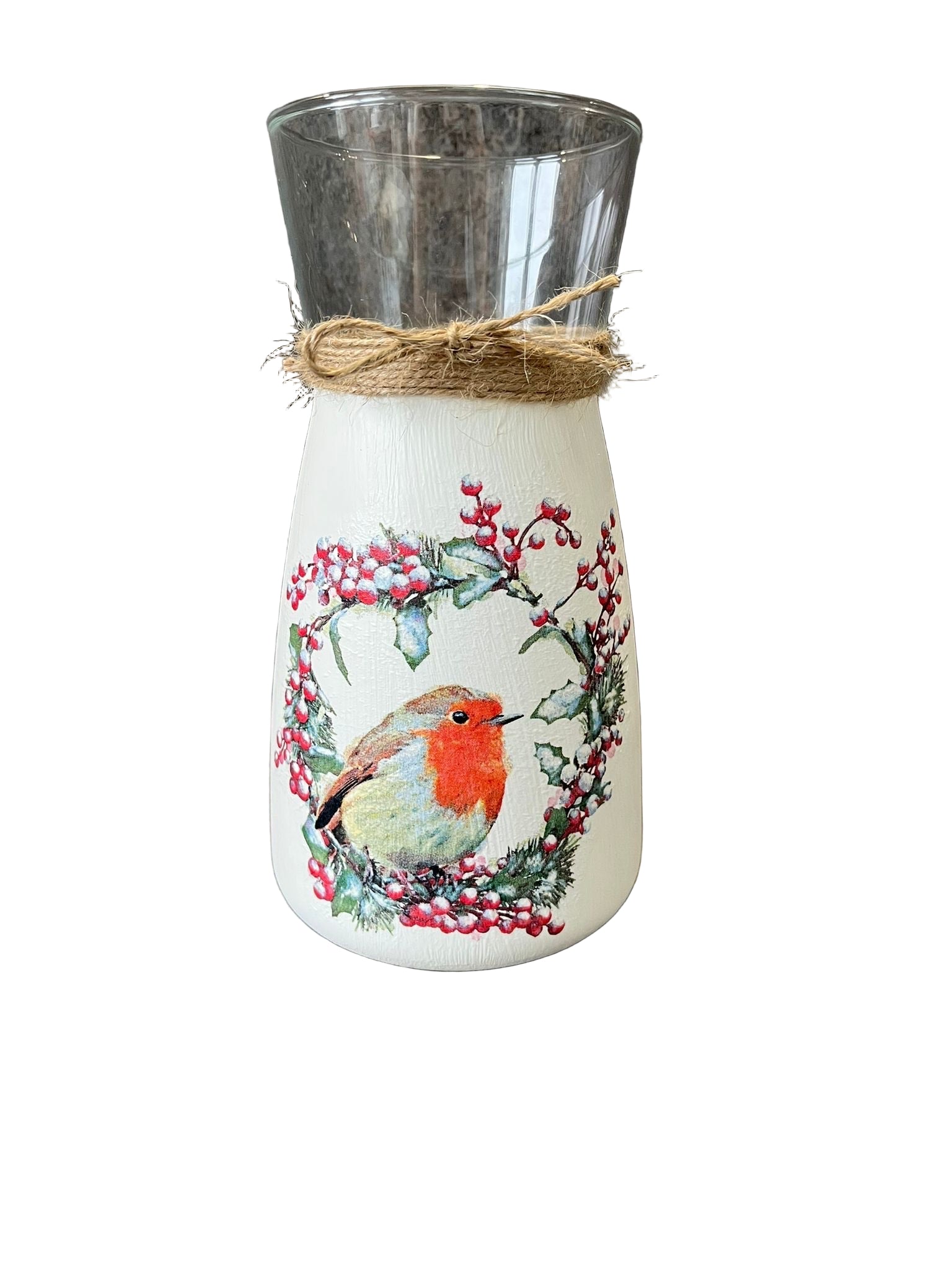Robin Wreath Decoupage Vase