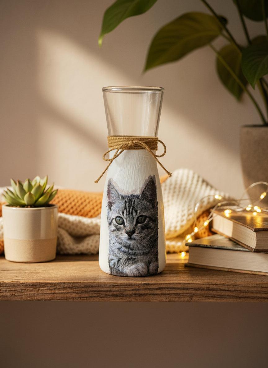 Cat Decoupage Vase