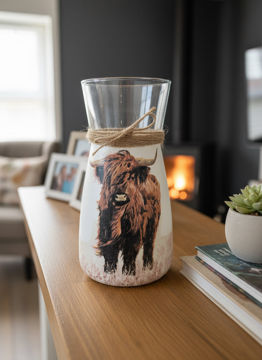 Highland Cow Full Body Decoupage Vase