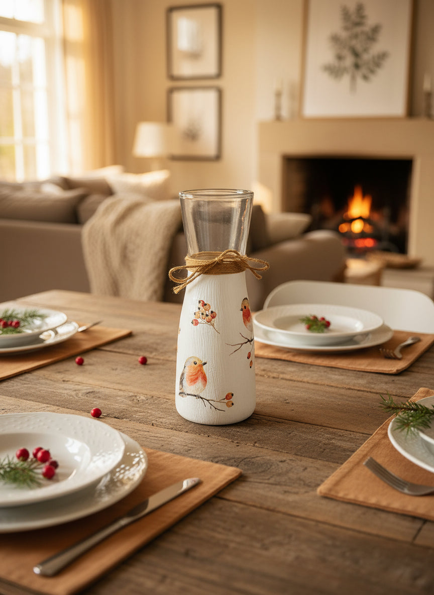 Robin Decoupage Vase