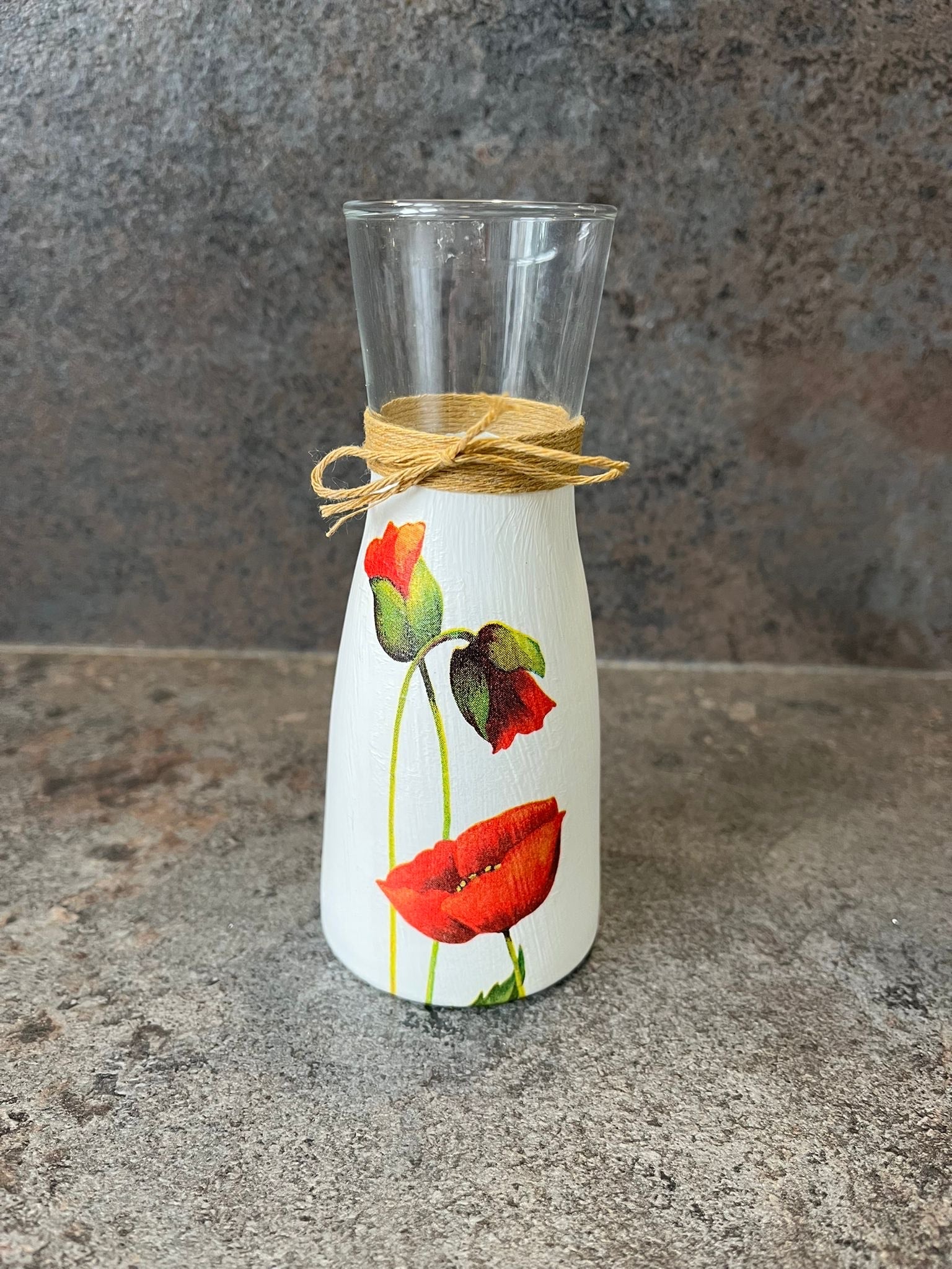 Red Poppy Decoupage Vase