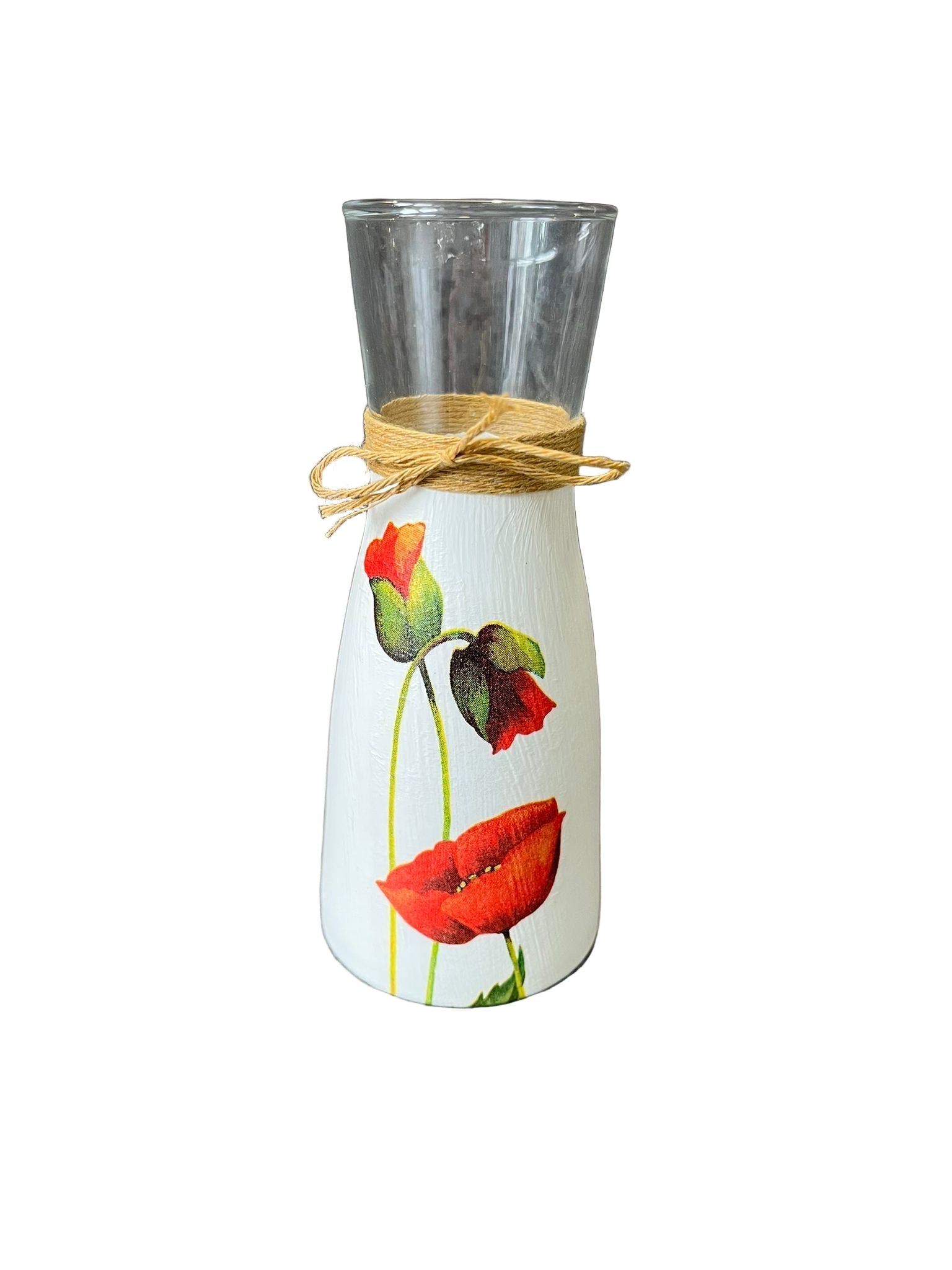 Red Poppy Decoupage Vase