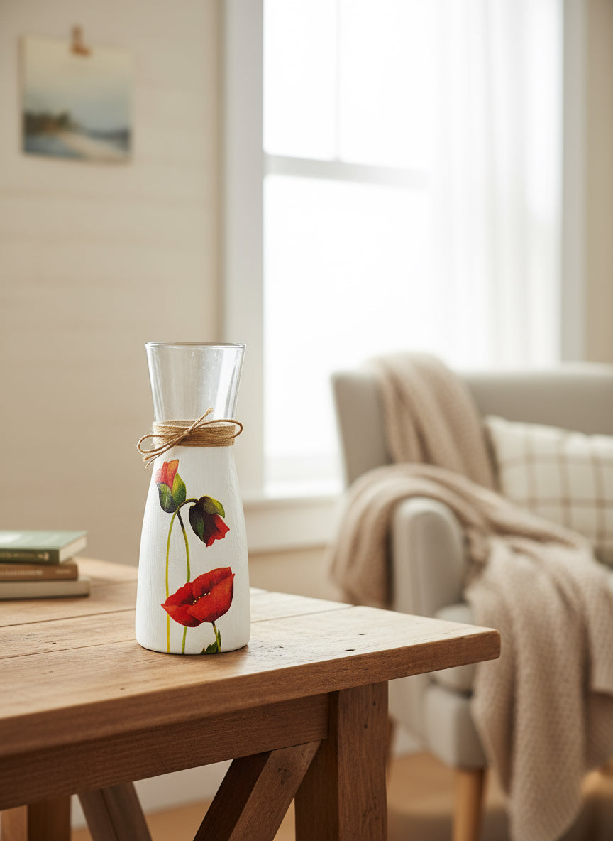 Red Poppy Decoupage Vase